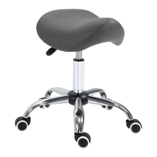 HOMCOM Ergonomic Rolling Saddle Stool PU Leather Hydraulic Spa Stool Height Adjustable Swivel Drafting Medical Salon Chair image {7}