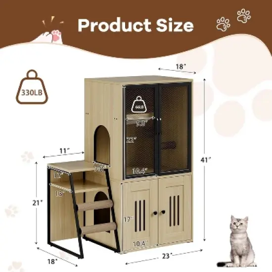 Cat Litter Box Enclosure, Double Cat House with Storage, Enclosed Litter Box Furniture with Ladder image {6}