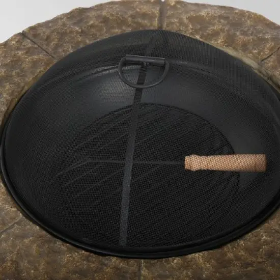 Clarendon 5pc Acacia Wood Club Chairs and Fire Pit Set - Teak/White/Natural Stone - Christopher Knight Home image {5}