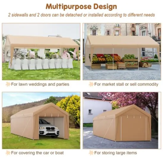 Costway 10x20FT Patio Heavy Duty Carport Garage Removable Sidewall Zippered Door Outdoor image {8}