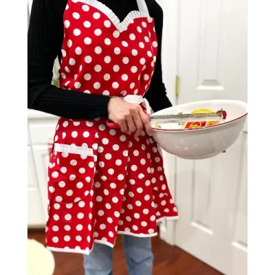 Wrapables Adjustable Flirty Hostess Apron, Red Polka Dots image {7}