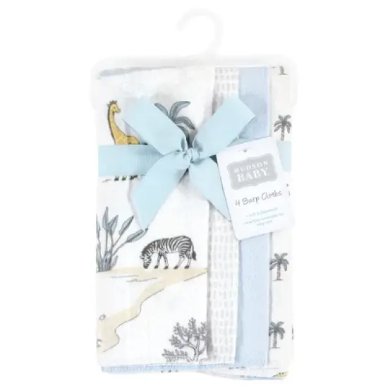 Hudson Baby Infant Boy Cotton Flannel Burp Cloths, Boy Safari World 4-Pack, One Size image {1}