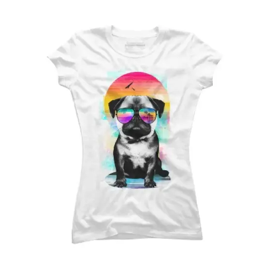 Junior's Design By Humans Summer Pug By clingcling T-Shirt image {3}