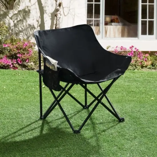 2PCS Outdoor Camping Chairs Folding/Portable, Carry Bag ,Black image {2}