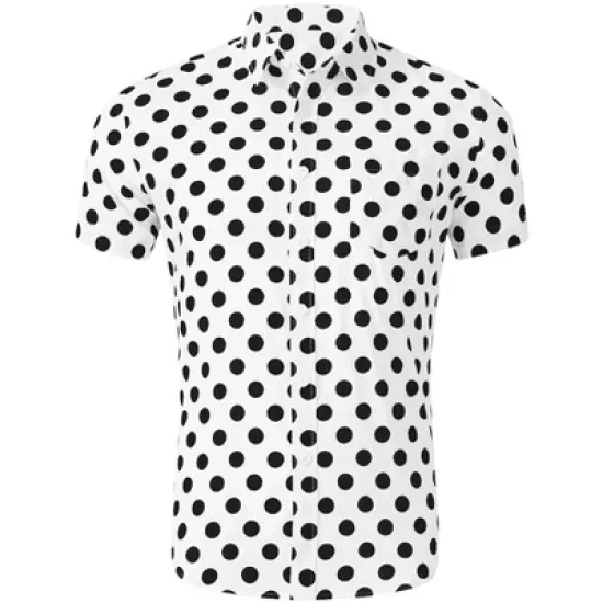 Lars Amadeus Men Short Sleeves Cotton Polka Dots Button Up Shirt image {9}