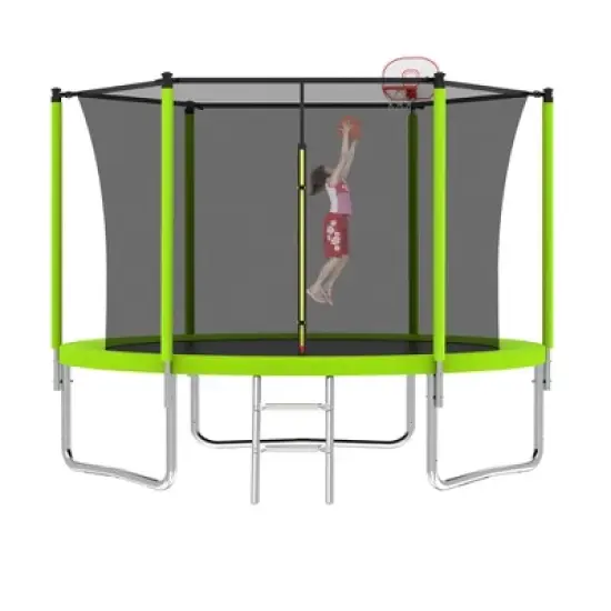 NAYSAYE Trampoline 8FT with Safety Net and Ladder for Outdoor Fun and Kids Fitness, Green, 96.00"*96.00"*79.00" image {5}