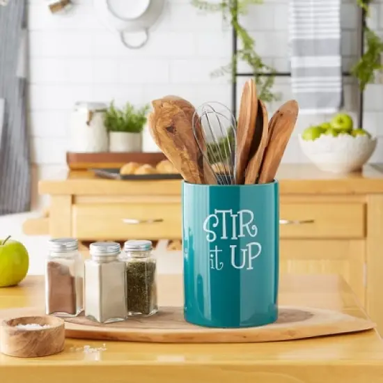 Design Imports Teal Stir It Up Ceramic Utensil Holder image {2}