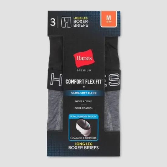 Hanes Premium Men's Long Leg Boxer Briefs with Anti Chafing Total Support Pouch 3pk - Black/Gray image {1}