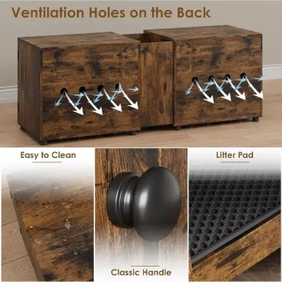 55in Wide Cat Litter Box Enclosure, Double Litter Box Furniture, Hidden Large Kitty Cabinet for 2 Cats, Cat Cage with Litter Pad image {3}