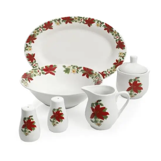 Gibson Home Perfect for Holidays Poinsettia 7 Piece Porcelain Serving Set in Red image {6}
