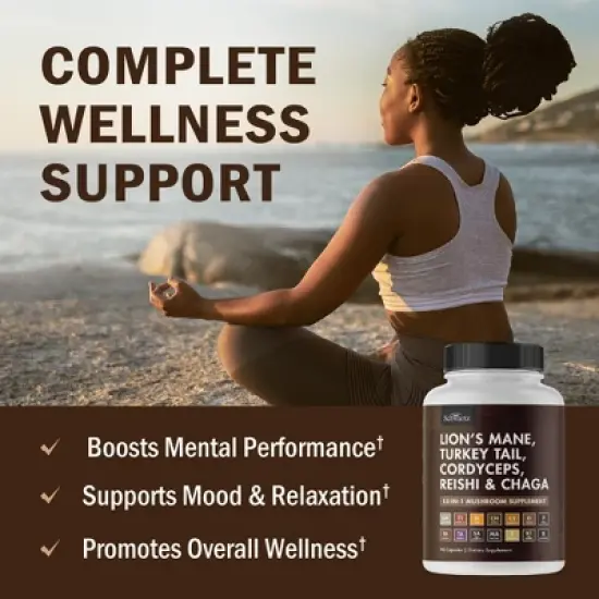 13in1 Mushroom Complex Supplement, Organic Lions Mane, Reishi, Turkey Tail, Cordyceps & more for Energy, Focus & Memory Support, Bioschwartz, 90ct image {1}