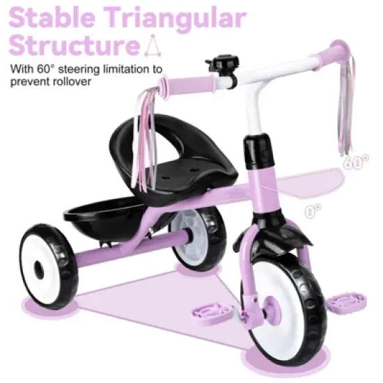 Itopfox Toddler Tricycle for Ages 2-4 Years, Kids Trike with Bell and Back Basket, 3 Wheel Bike Riding Toy Gift for Girls, Purple image {1}