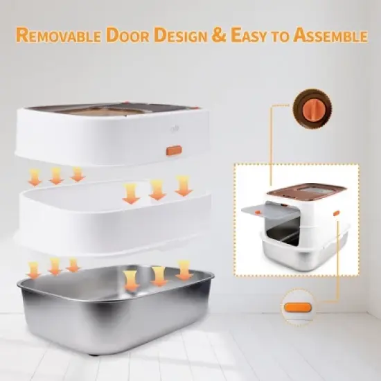 Allforpaws Cat Litter Box Top & Front Entry Hooded Cat Litter Box With Stainless Steel Base image {8}