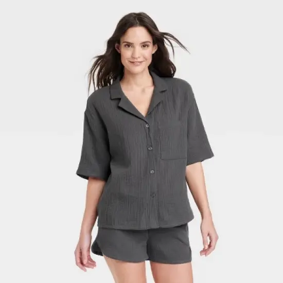 Women's 100% Cotton Gauze Short Sleeve Notch Collar Top - Stars Above&trade; image {5}