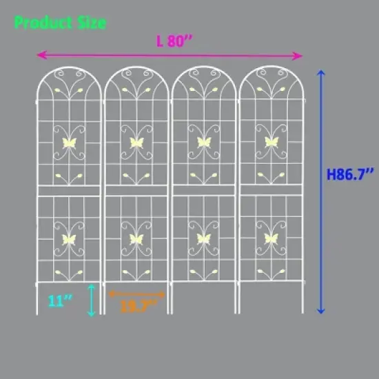Syemin Patio Decorative Screens, Iron Arch Decoration Garden Trellis, for Outdoor for Climbing Plants Support, Flowerbed, White, 80"*19.7"*86.7" image {4}