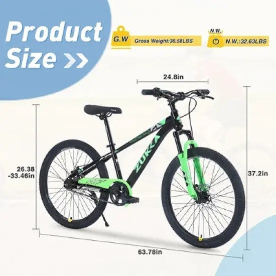 Kids Mountain Bike, Single Speed Bikes with 24 Inch Wheel Outdoor Traveling Cycling Hiking Exercise Bicycles for 9-12 Age image {1}