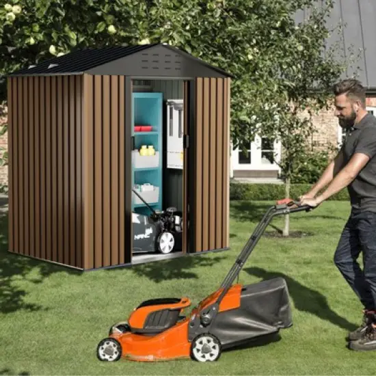 Metal Garden Shed ，Shed Outdoor Storage Shed with Sloping Roof and Vents, Slooping Roof Tool Shed for Backyard, Patio, Garden Yard，6 X 4 FT image {2}