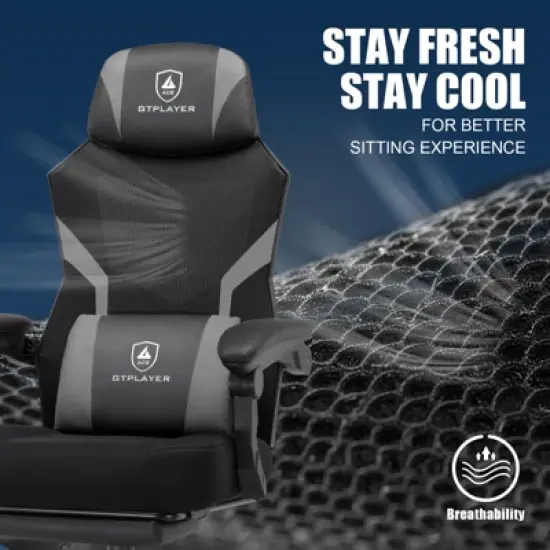 GTPLAYER Mesh Gaming Chair with Footrest, Mesh Back Reclining Office Chair for Adults, Comfortable Fabric Seat image {3}