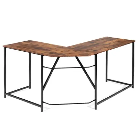 Tangkula L Shaped Gaming Desk Corner Computer Desk Workstation for Home Office Brown/Black image {5}