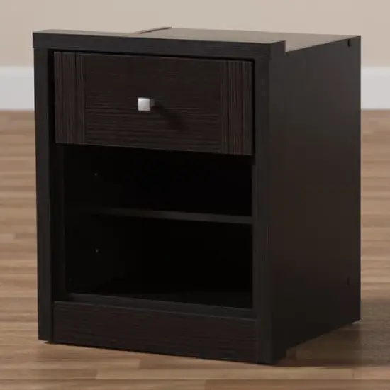 Danette Modern and Contemporary Finished 1 Drawer Nightstand Dark Brown - Baxton Studio image {7}