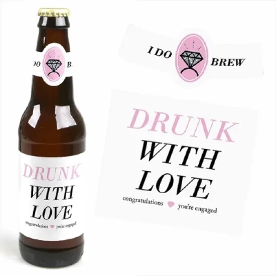 Big Dot of Happiness Omg, You're Getting Married - Engagement Party Decorations for Women - 6 Beer Bottle Label Stickers and 1 Carrier image {2}
