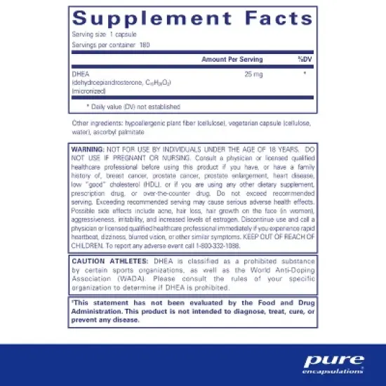 Pure Encapsulations DHEA 25 mg - Supplement for Immune Support, Fat Burning, and Hormone Balance image {1}