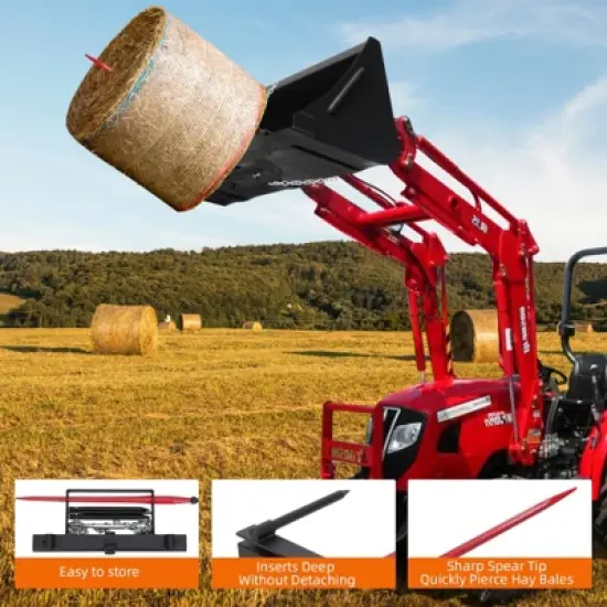 TROPOW Heavy-Duty Bale Spear Attachment (4000LB Capacity),Red/Black Quick-Attach Fork with 2x17.5" Stabilizers for Bobcat &Skid Steer Loaders image {4}