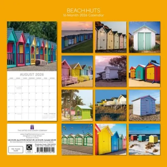 2026 Square Wall Calendar, Beach Huts, 16-Month Animals Theme, 180 Reminder Stickers (12x12 In) image {3}