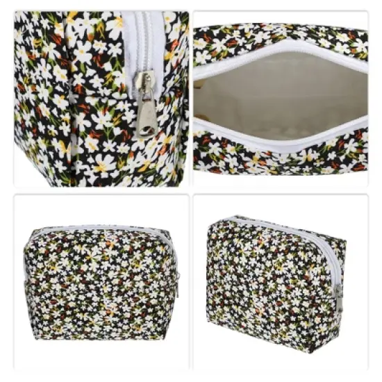 Unique Bargains Lightweight Flower Cosmetic Bag Black 1 Pc image {2}
