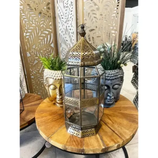 Essential Decor & Beyond 22" Moroccan Metal Hanging Lantern Decorative Accent image {2}