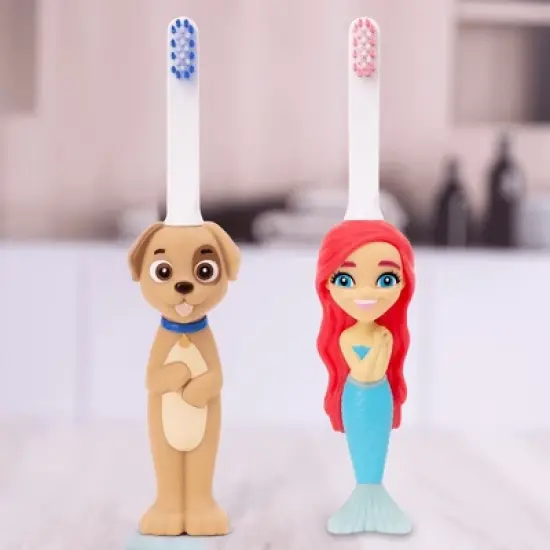 Toothbrush Toys Petey The Puppy & Aqua the Mermaid  Multipack, Extra Soft Bristles with Easy Grip for Small Hands, Makes Brushing an Adventure image {2}