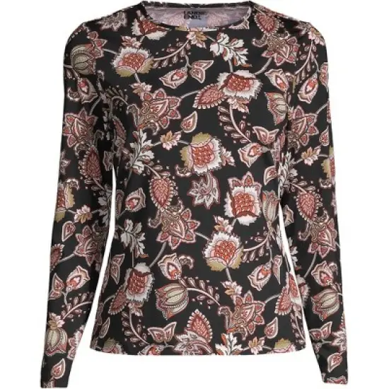 Lands' End Women's Long Crew Neck Long Sleeve Rash Guard UPF 50 Sun Protection Modest Swim Tee image {11}