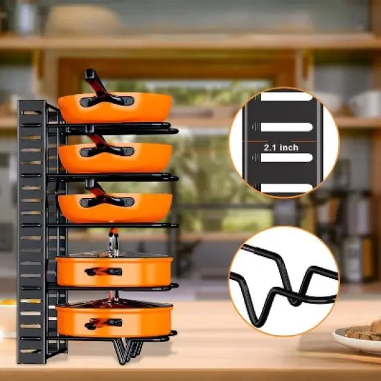 INFURNIC Kitchen Racks Versatile Pot Rack Organizer with Adjustable Tiers and Secure Lid Holder, for Cookware and Lids, Black, 15.7"*7.9"*10.8" image {3}