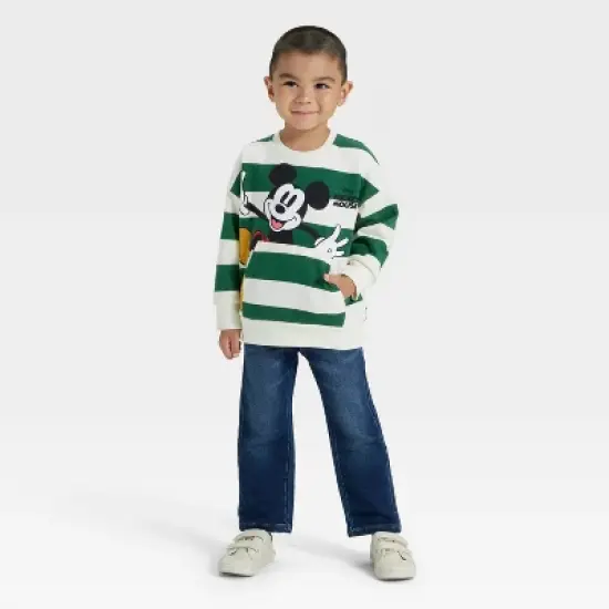 Toddler Boys' Disney Mickey Mouse Striped Fleece Pullover - Green image {3}
