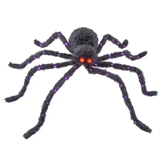 ATC 4 Ft. 3" Light-Up Fuzzy Black Spider Halloween Decoration - Black image {1}