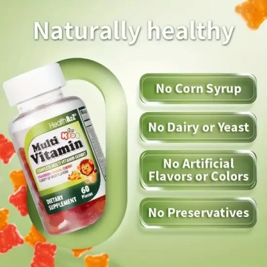HealthA2Z - Kids Multivitamin Gummies Strawberry Orange Cherry Mixed Fruit - 60 Count image {3}
