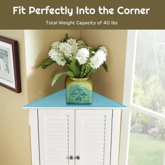 Costway Corner Storage Cabinet Freestanding Floor Cabinet Bathroom w/ Shutter Door White image {7}