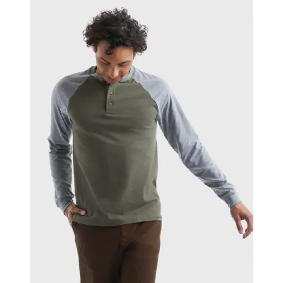 Hanes Beefy-T Men's Long Sleeve Colorblock Henley image {4}