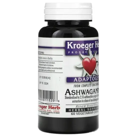 Kroeger Herb Co Ashwagandha, 60 Vegetarian Capsules (225 mg per Capsule) image {3}