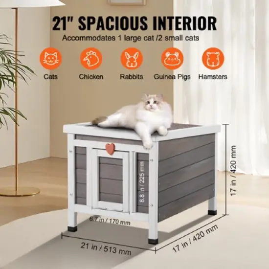 VEVOR Outdoor Cat House Weatherproof, Feral Cat Shelter for Multiple Cats, Outdoor Wooden Cat Rabbit House with PVC Door Flaps and Open Roof image {6}