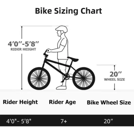 Hykolity 20-Inch Freestyle BMX Bike, Kids Teens Adults, Carbon Steel Frame, Black/Silver, Ideal for Beginner to Advanced Riders image {2}