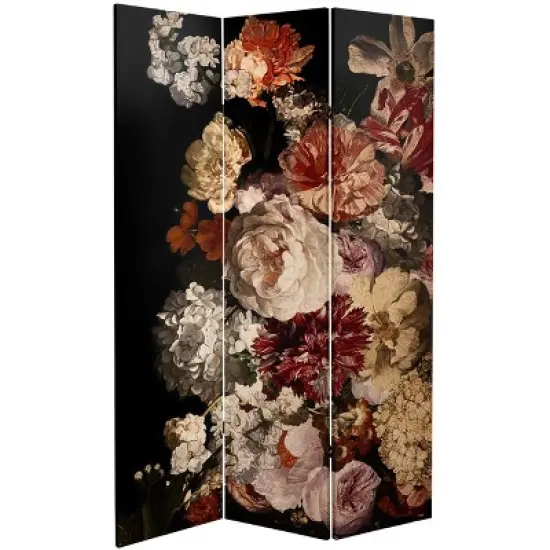 71" Double Sided Vintage Flowers Canvas Room Divider - Oriental Furniture image {2}