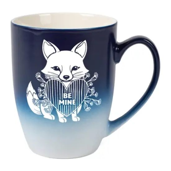 Elanze Designs Romantic Valentines Coffee Cup Mug 12 Ounce Ceramic With Ombre Gradient Be Mine Floral Fox Navy Blue and White image {5}