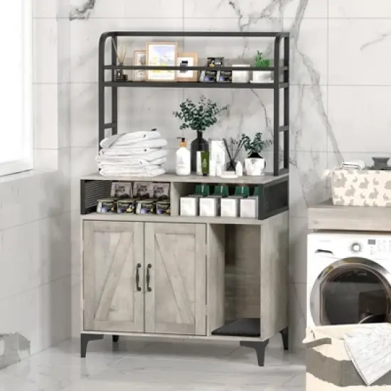 Cat Litter Box Enclosure with Shelves, Hidden Litter Box Cabinet with Open Compartment and Top Shelf image {6}