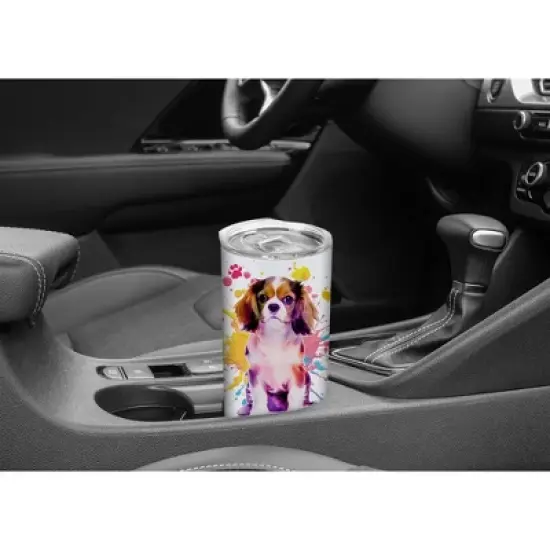 100 North 20 Ounce Stainless Steel On the Go Travel Tumbler With Push Top Lid, King Charles Spaniel Paint Splatter image {4}