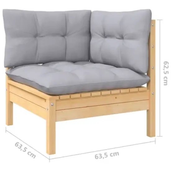 vidaXL 2-seater Garden Sofa Grey Solid pine wood, 100% polyester fabric image {5}
