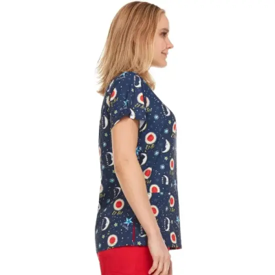 MediChic Women Scrubs V-Neck Printed Scrub Top with Three Pockets image {3}