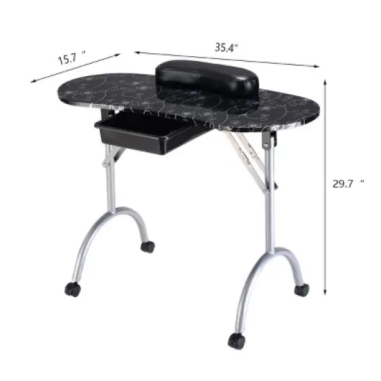 Costway Black Manicure Nail Table Portable Station Desk Spa Beauty Salon Equipment image {1}