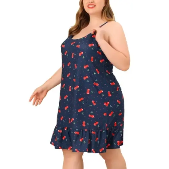 Agnes Orinda Women's Plus Size Sleeveless Fruit Ruffle Hem Nightgown image {8}