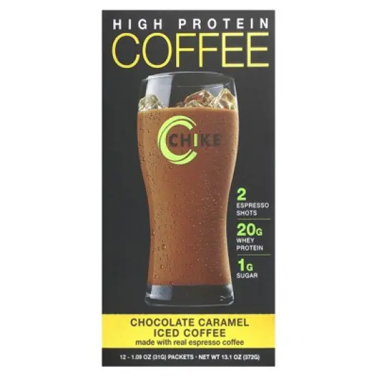 Chike Nutrition High Protein Iced Coffee, Chocolate Caramel, 12 Packets, 1.09 oz (31 g) Each image {5}